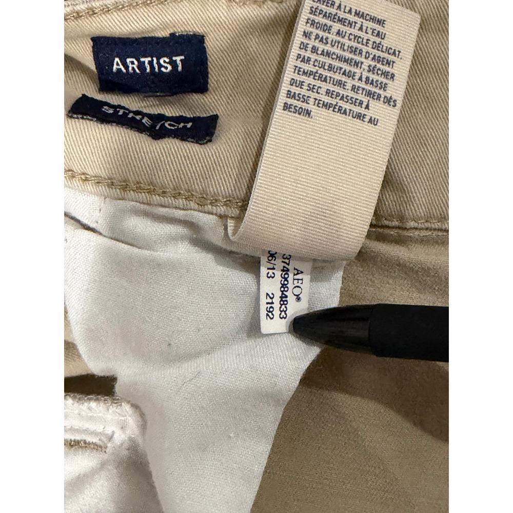 American Eagle Khaki Flare Artist Pants 14 Y2K Boho Stretch Minimalist Soft - Picture 7 of 11